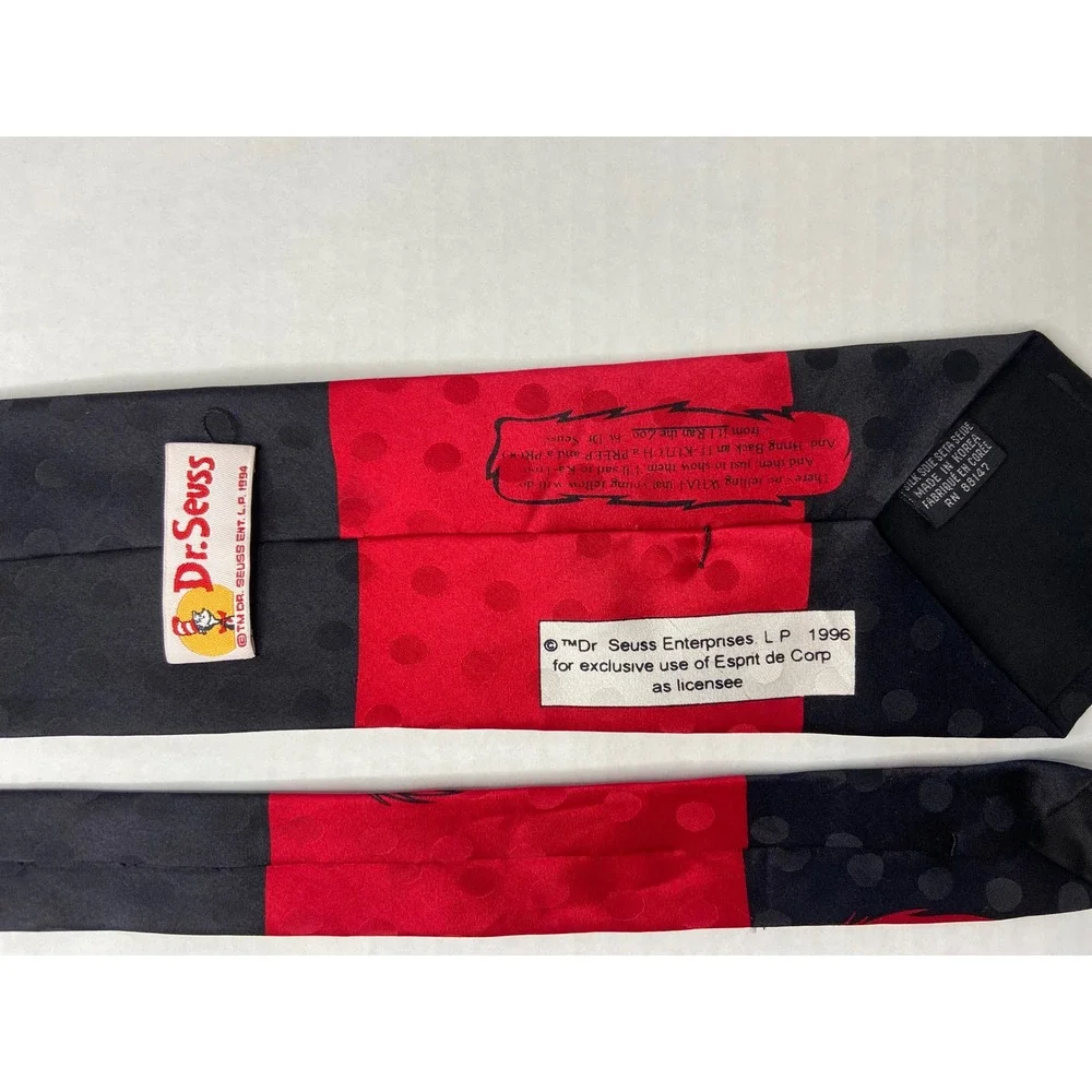 Vintage Dr Seuss‎ Silk Tie 1996 Red Black Thing Character Novelty Mens Necktie